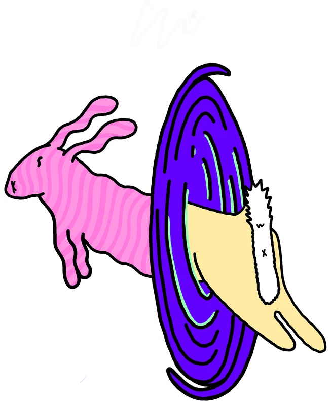 Rabbit Whole sticker: a rabbit diving through a portal